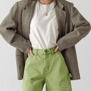 BDG Urban Outfitters Distressed Green Longline Carpenter Jorts US size 4. (26)